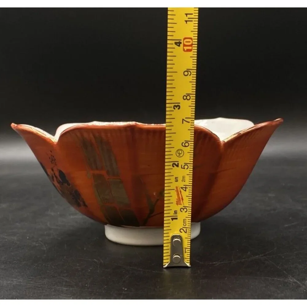 Kutani Jiutao Hand Painted Bamboo Playing Asian Boys Scene Porcelain Lotus Bowl